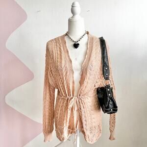 Crochet Cardigan Knit Open Front Boho Minimalist Cottagecore Medium